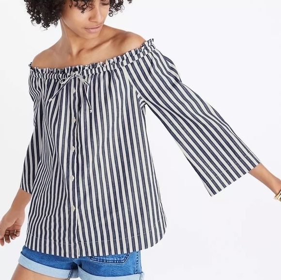 Madewell Shimmer Stripe Off-the-Shoulder Top - Picture 2 of 8